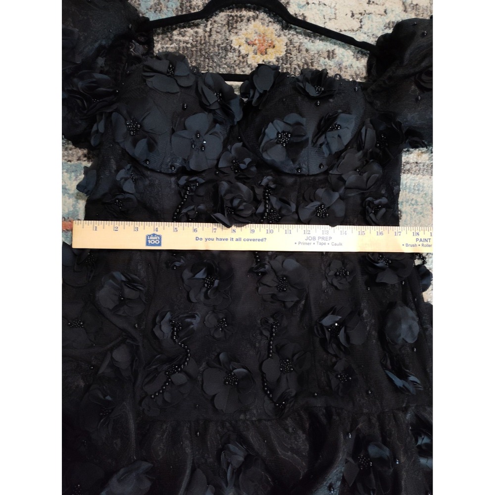 ASOS LUXE 3D Floral Beaded Black Off The Shoulder Puff Sleeve Mini Dress NWT - Picture 13 of 13